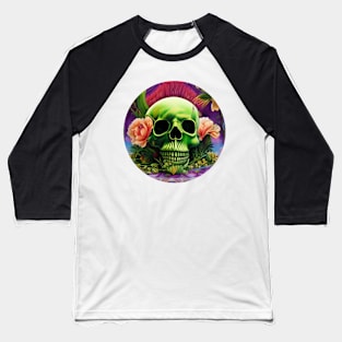 Green Floral Skull Baseball T-Shirt